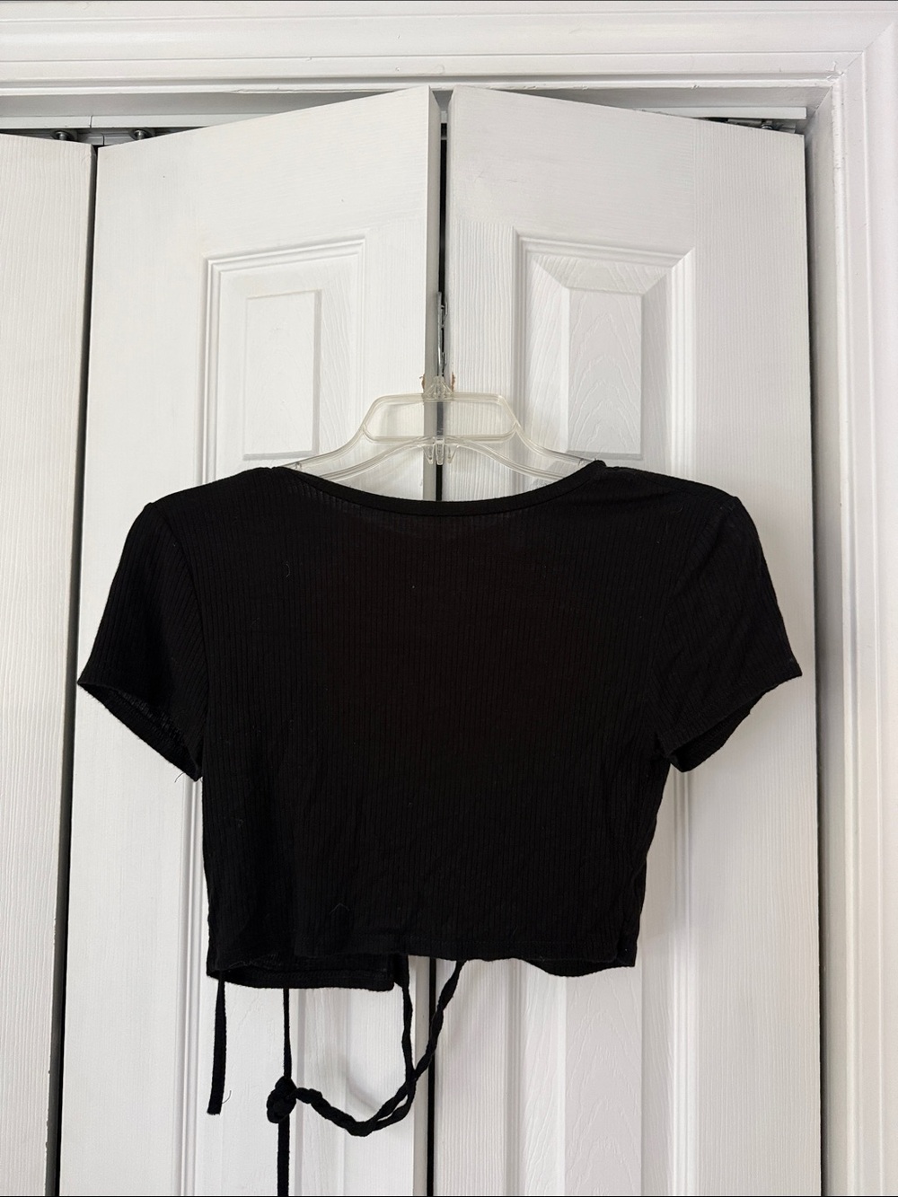 Black Women's Cropped Tie-Back Top